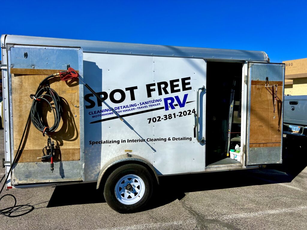 Spot Free RV in Las Vegas is going to clean FindUsCamping Truck in a parking lot