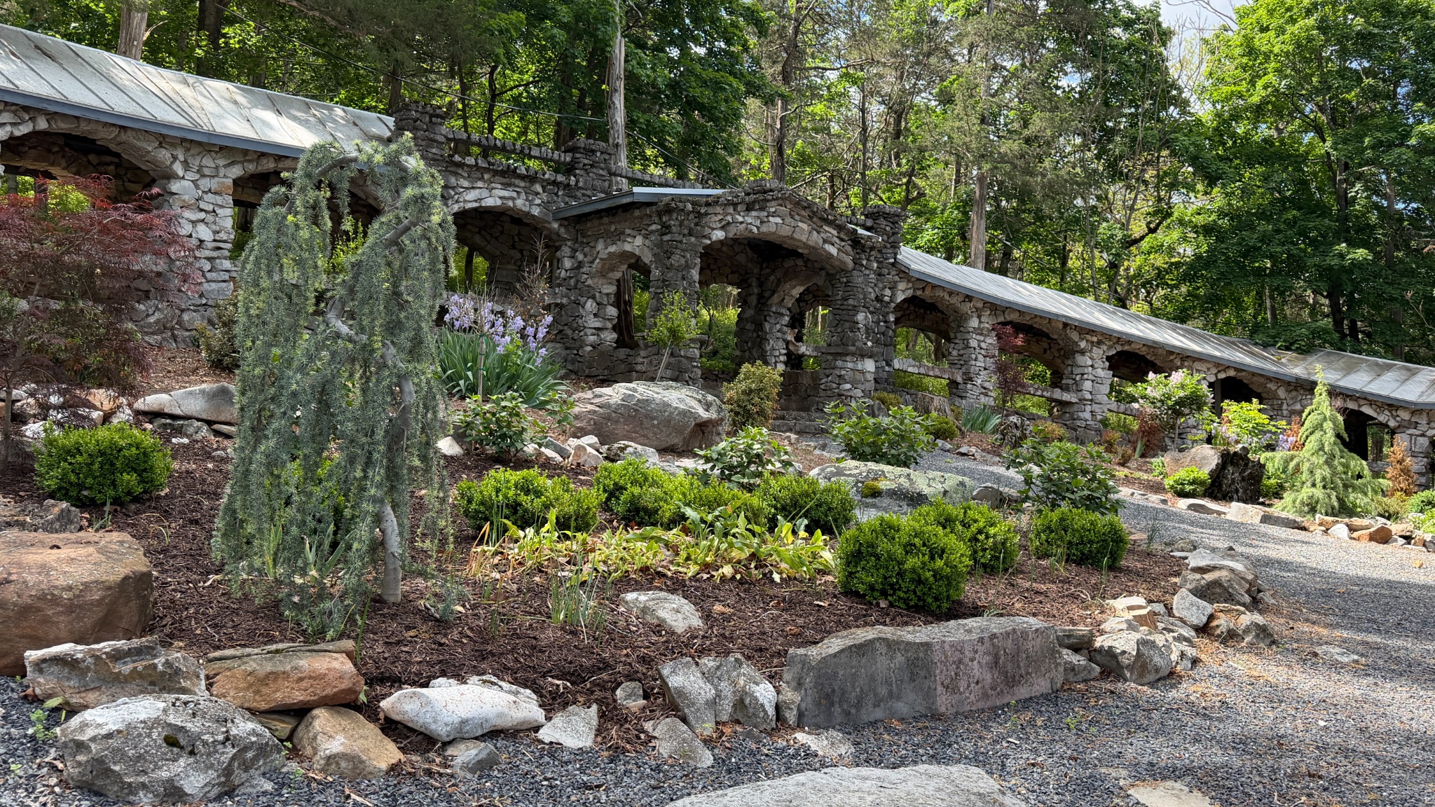 The stonework and gardens at Endless Caverns
