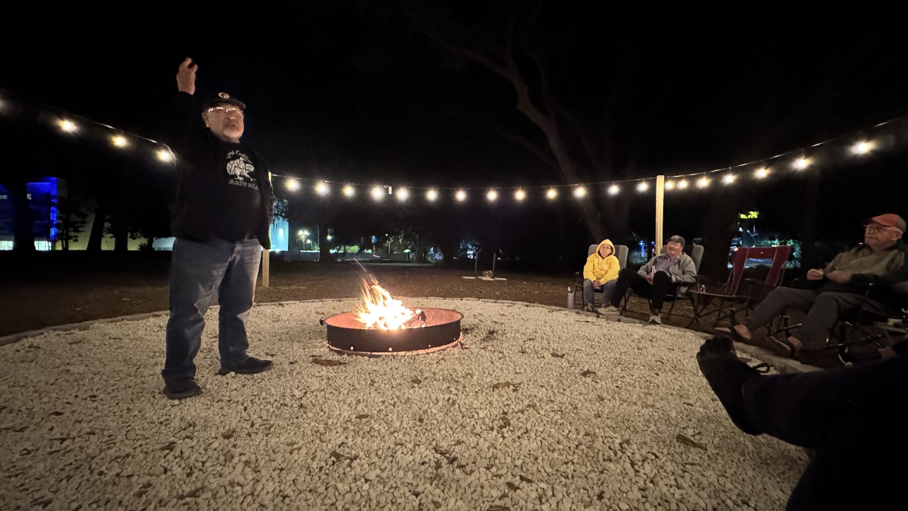 Villagers around the campfire on the 0 to 0 Crawl