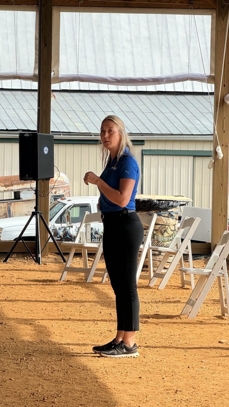 Madison from SkyMed speaking to the Village in the brand new pavilion