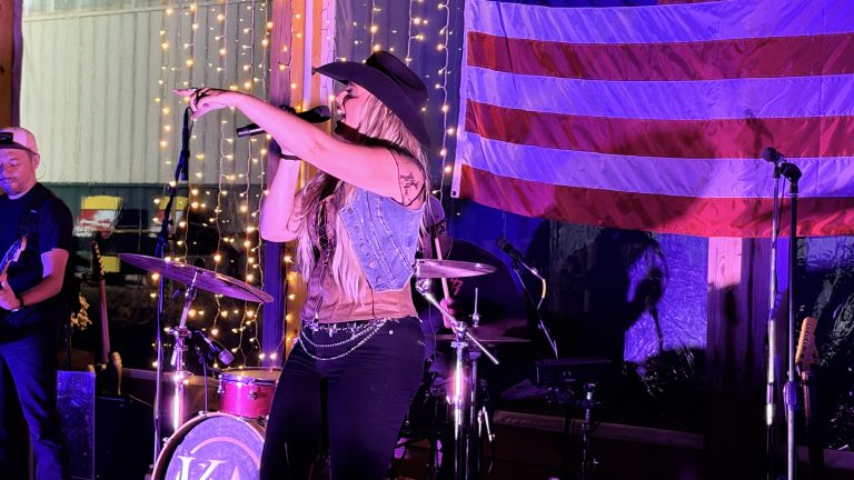 Kate Watson, all the way from Texas, working the crowd at the Barn Party