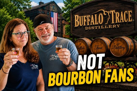 Jimmy and Lisa of FindUsCamping at Buffalo Trace Distillery in Frankfort Kentucky