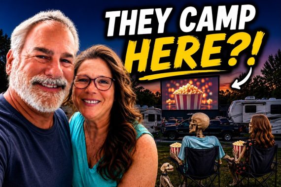 FindUsCamping camping at Park Place Drive-In movie theater in Marion Virginia with Harvest Hosts