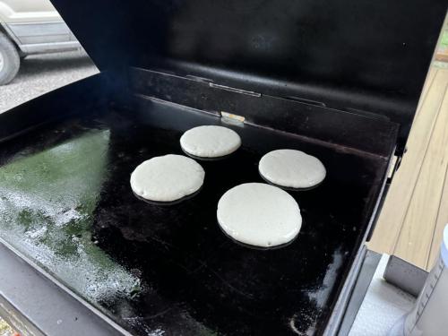 Pancakes cooking on blackstone